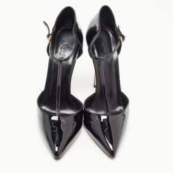 Pre Owned Gucci Black Patent Leather Pointed Toe T Strap Pumps Size 40