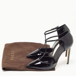Pre Owned Gucci Black Patent Leather Pointed Toe T Strap Pumps Size 40