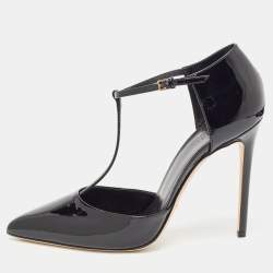Pre Owned Gucci Black Patent Leather Pointed Toe T Strap Pumps Size 40