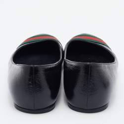 Pre Owned Gucci Black Leather Web Ballet Flats Size 37