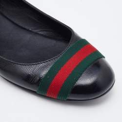 Pre Owned Gucci Black Leather Web Ballet Flats Size 37