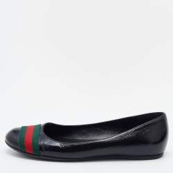 Pre Owned Gucci Black Leather Web Ballet Flats Size 37