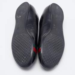 Pre Owned Gucci Black Leather Web Ballet Flats Size 37