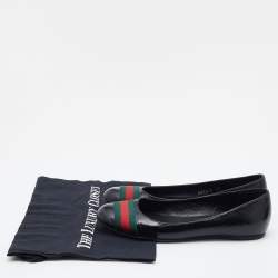 Pre Owned Gucci Black Leather Web Ballet Flats Size 37