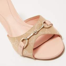 Gucci Metallic/Pink GG Canvas and Leather Horsebit Slide Sandals Size 38.5