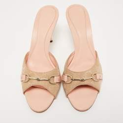 Gucci Metallic/Pink GG Canvas and Leather Horsebit Slide Sandals Size 38.5