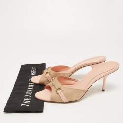 Gucci Metallic/Pink GG Canvas and Leather Horsebit Slide Sandals Size 38.5