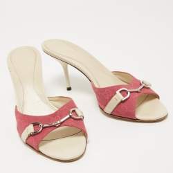 Gucci Pink GG Canvas Horsebit Slides Size 38.5  