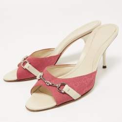 Gucci Pink GG Canvas Horsebit Slides Size 38.5  