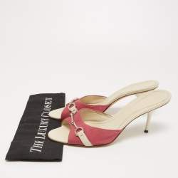 Gucci Pink GG Canvas Horsebit Slides Size 38.5  