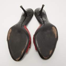 Pre Owned Gucci Red Patent Horsebit Slides Size 38