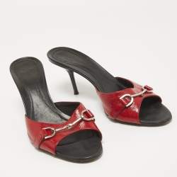 Pre Owned Gucci Red Patent Horsebit Slides Size 38