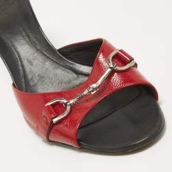 Pre Owned Gucci Red Patent Horsebit Slides Size 38
