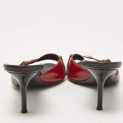 Pre Owned Gucci Red Patent Horsebit Slides Size 38