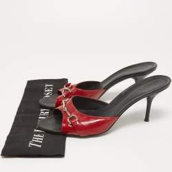 Pre Owned Gucci Red Patent Horsebit Slides Size 38