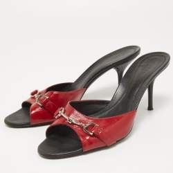 Pre Owned Gucci Red Patent Horsebit Slides Size 38