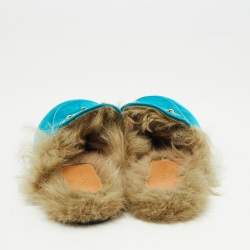 Gucci Turquoise Velvet and Fur Princetown Horsebit Mules Size 38