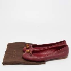 Pre Owned Gucci Burgundy Guccissima Leather Bamboo Bow Tassel Ballet Flats Size 38