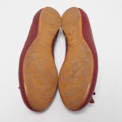 Pre Owned Gucci Burgundy Guccissima Leather Bamboo Bow Tassel Ballet Flats Size 38