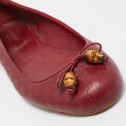 Pre Owned Gucci Burgundy Guccissima Leather Bamboo Bow Tassel Ballet Flats Size 38