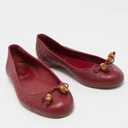 Pre Owned Gucci Burgundy Guccissima Leather Bamboo Bow Tassel Ballet Flats Size 38