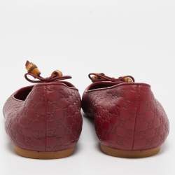 Pre Owned Gucci Burgundy Guccissima Leather Bamboo Bow Tassel Ballet Flats Size 38