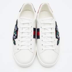 Gucci White Leather Embellished Snake Ace Low-Top Sneakers Size 37