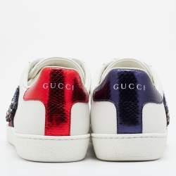 Gucci White Leather Embellished Snake Ace Low-Top Sneakers Size 37