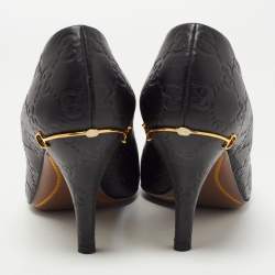 Pre Owned Gucci Black Guccissima Leather Horsebit Heel Pumps Size 37.5
