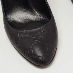 Pre Owned Gucci Black Guccissima Leather Horsebit Heel Pumps Size 37.5