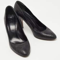 Pre Owned Gucci Black Guccissima Leather Horsebit Heel Pumps Size 37.5