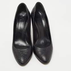Pre Owned Gucci Black Guccissima Leather Horsebit Heel Pumps Size 37.5
