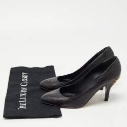 Pre Owned Gucci Black Guccissima Leather Horsebit Heel Pumps Size 37.5