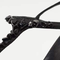 Gucci Black Satin Crystal Embellished Ankle Strap Sandals Size 38.5