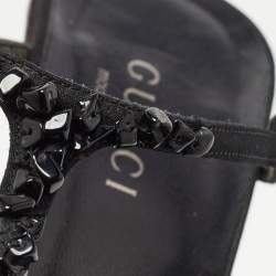 Gucci Black Satin Crystal Embellished Ankle Strap Sandals Size 38.5