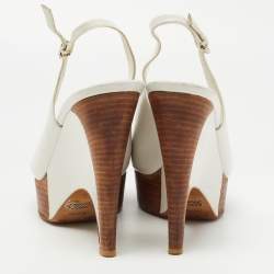 Gucci White Leather Wooden Wedge Slingback Sandals Size 38