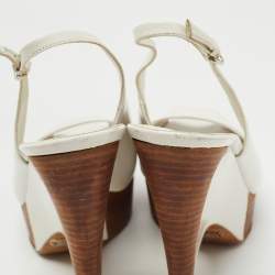 Gucci White Leather Wooden Wedge Slingback Sandals Size 38