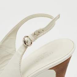Gucci White Leather Wooden Wedge Slingback Sandals Size 38