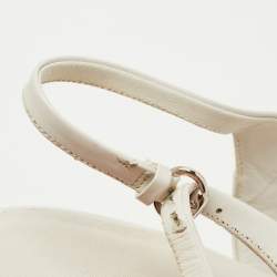 Gucci White Leather Wooden Wedge Slingback Sandals Size 38