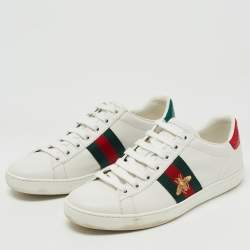 Gucci White Leather Embroidered Bee Ace Sneakers Size 36