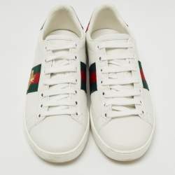 Gucci White Leather Embroidered Bee Ace Sneakers Size 36
