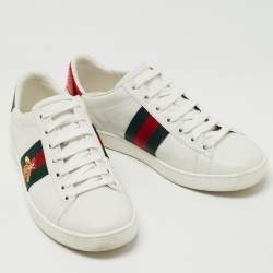 Gucci White Leather Embroidered Bee Ace Sneakers Size 36