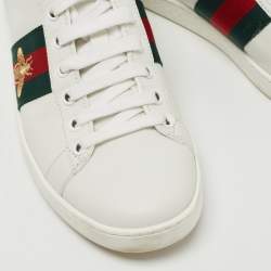 Gucci White Leather Embroidered Bee Ace Sneakers Size 36