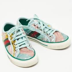Gucci Multicolor Canvas and Sequin Tennis 1977  Sneakers Size 35.5