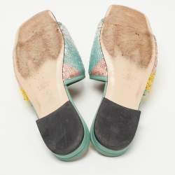 Gucci  Green Leather and Sequin Embellished Double G  Flat Slides Size 35.5 