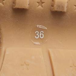 Pre Owned Gucci Cream Leather Glitter Logo Rhyton Sneakers Size 36