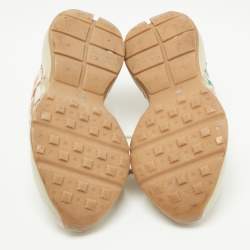 Pre Owned Gucci Cream Leather Glitter Logo Rhyton Sneakers Size 36