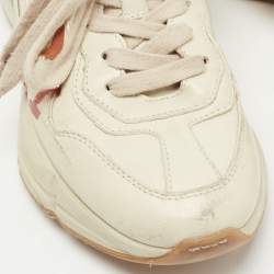 Pre Owned Gucci Cream Leather Glitter Logo Rhyton Sneakers Size 36
