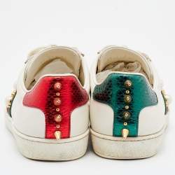 Gucci White Leather Web Detail New Ace Faux Pearl Embellished Low Top Sneakers Size 39.5
