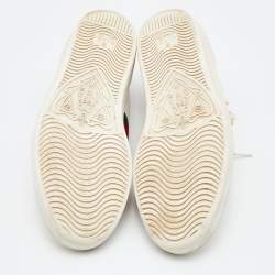 Gucci White Leather Web Detail New Ace Faux Pearl Embellished Low Top Sneakers Size 39.5